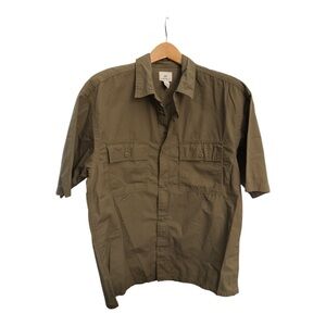 H & M Olive Green Utility Minimalist Short Sleeve Button Up Shirt Size Large